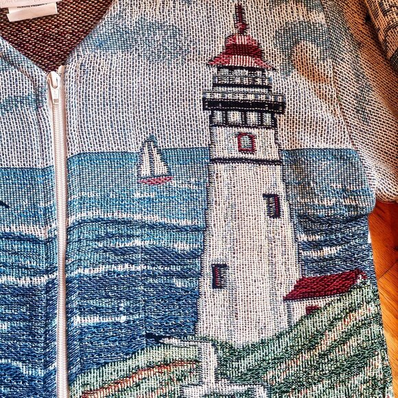 Vintage Art Unlimited Coastal Lighthouse Full-Zip Sweater Size M - Picture 3 of 14